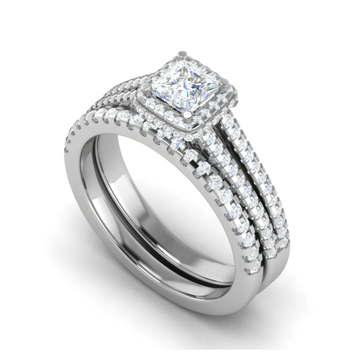 0.50cts Princess Cut Solitaire Double Halo Diamond Split Shank Platinum Ring JL PT RV PR 130