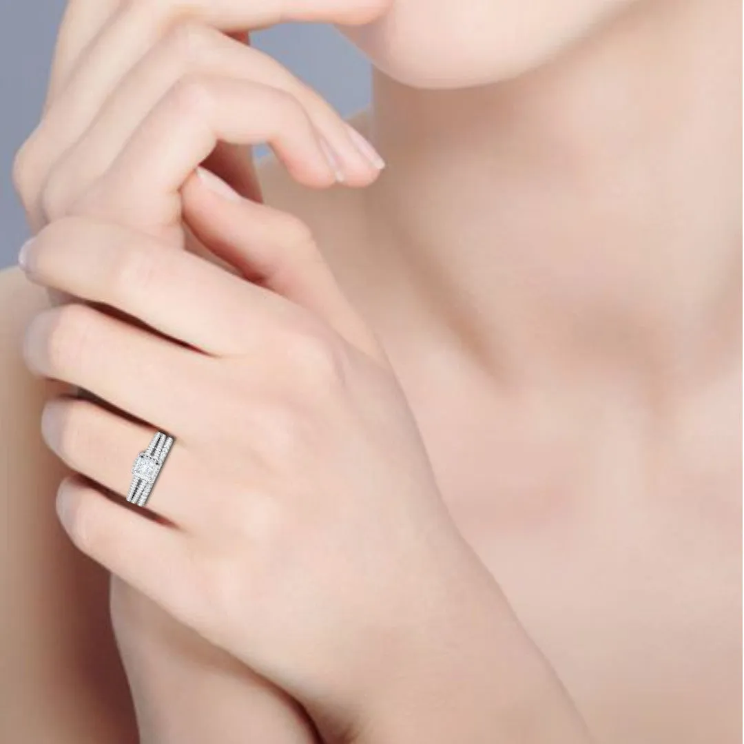 0.50cts Princess Cut Solitaire Double Halo Diamond Split Shank Platinum Ring JL PT RV PR 130