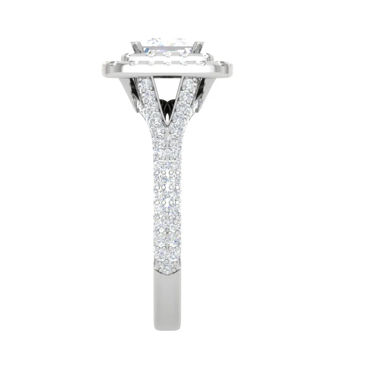 0.50cts Princess Cut Solitaire Double Square Halo Split Shank Platinum Ring for Women JL PT RV PR 153