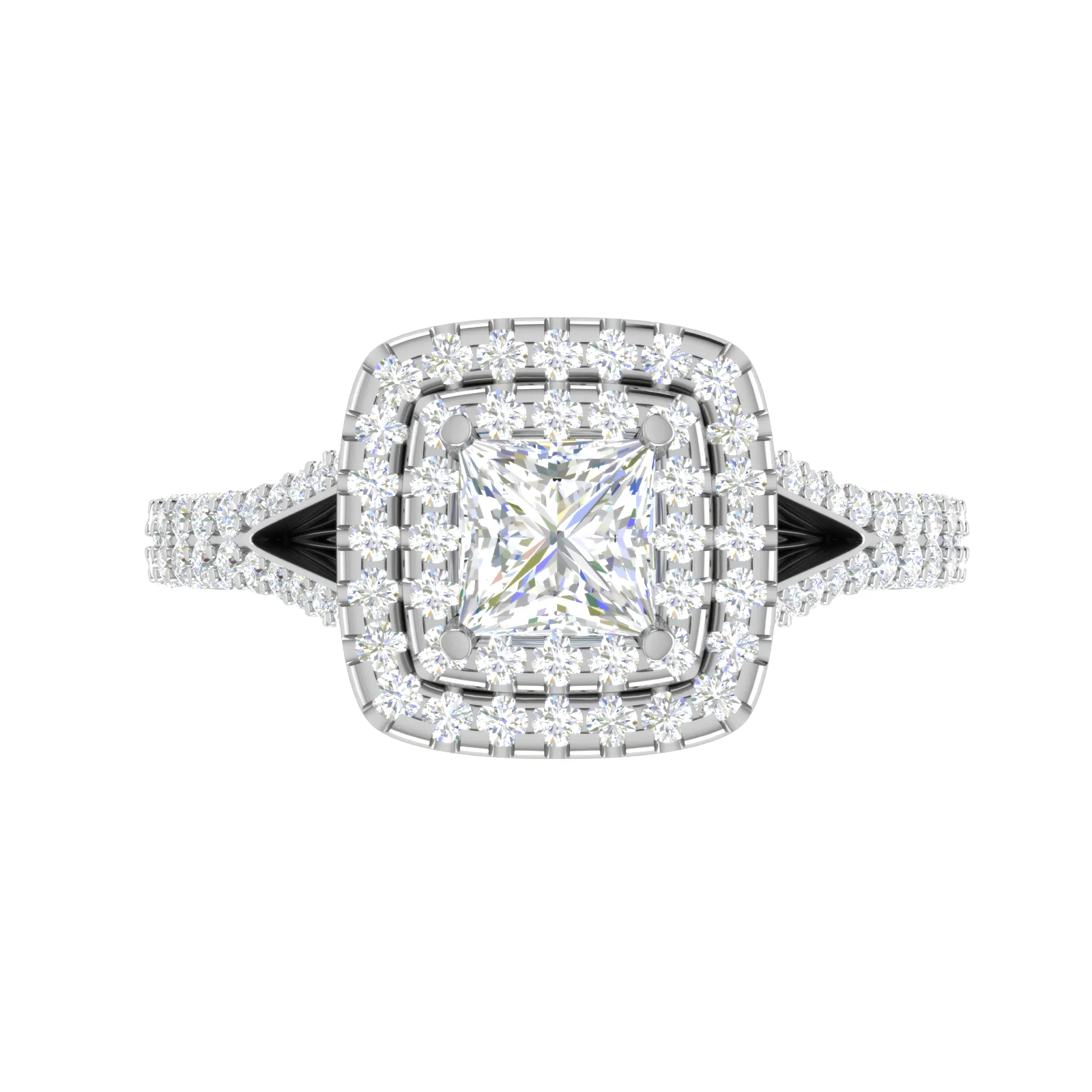 0.50cts Princess Cut Solitaire Double Square Halo Split Shank Platinum Ring for Women JL PT RV PR 153