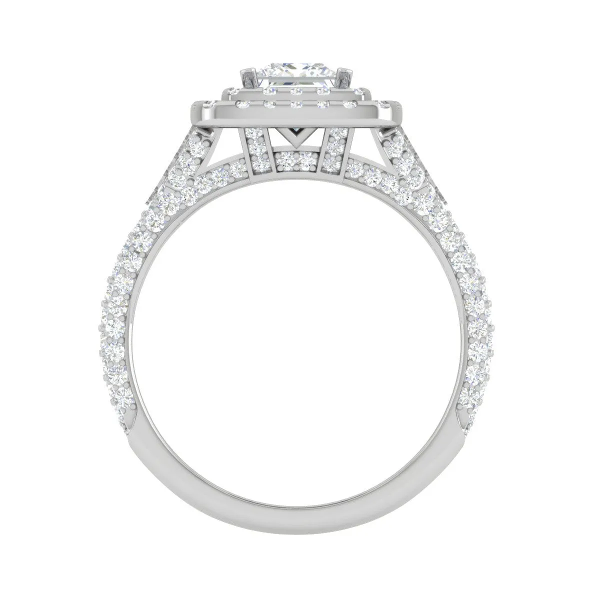 0.50cts Princess Cut Solitaire Double Square Halo Split Shank Platinum Ring for Women JL PT RV PR 153