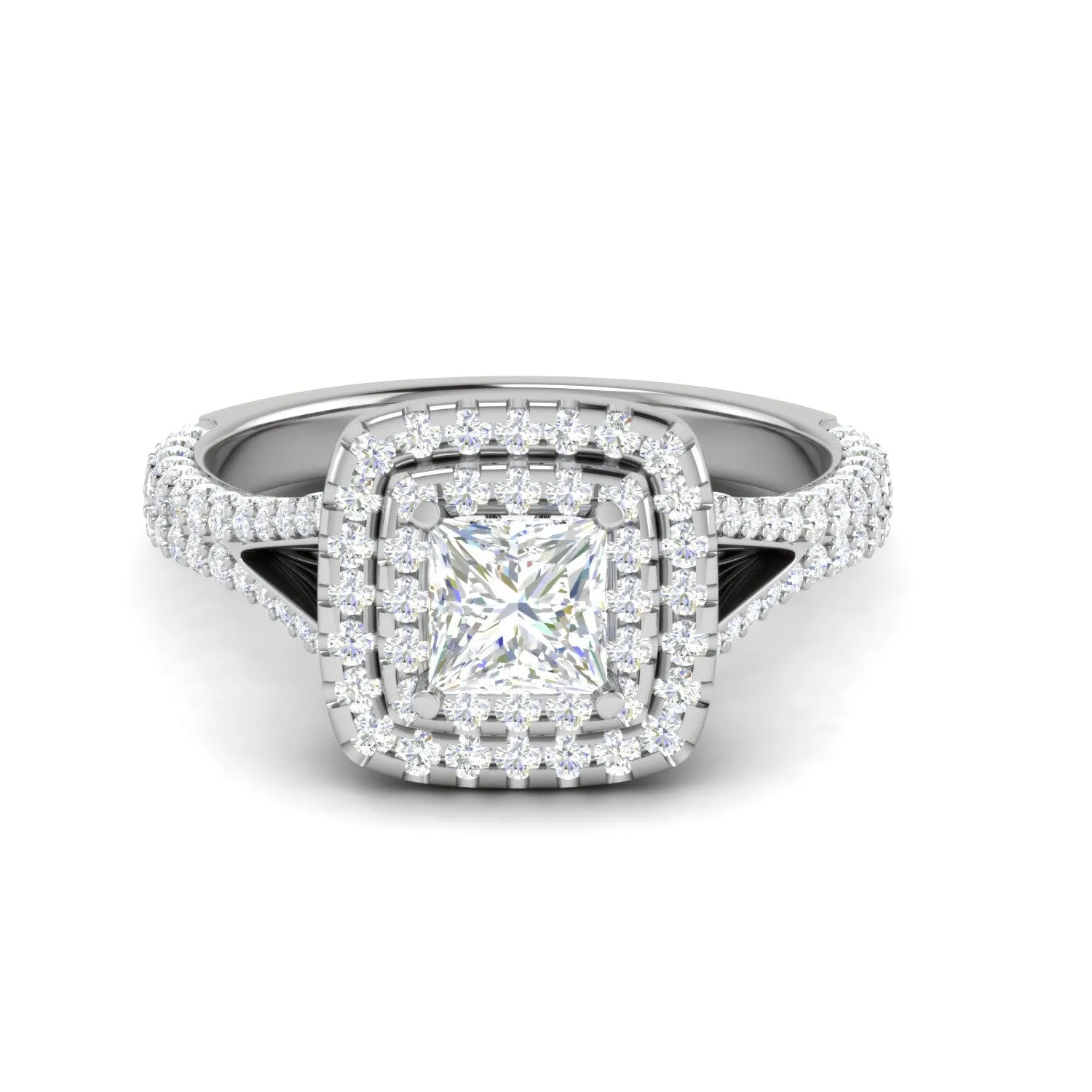 0.50cts Princess Cut Solitaire Double Square Halo Split Shank Platinum Ring for Women JL PT RV PR 153