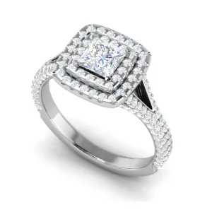 0.50cts Princess Cut Solitaire Double Square Halo Split Shank Platinum Ring for Women JL PT RV PR 153