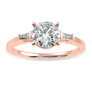 0.50cts. Solitaire Baguette Diamond Accents 18K Rose Gold Ring JL AU 1209R-A