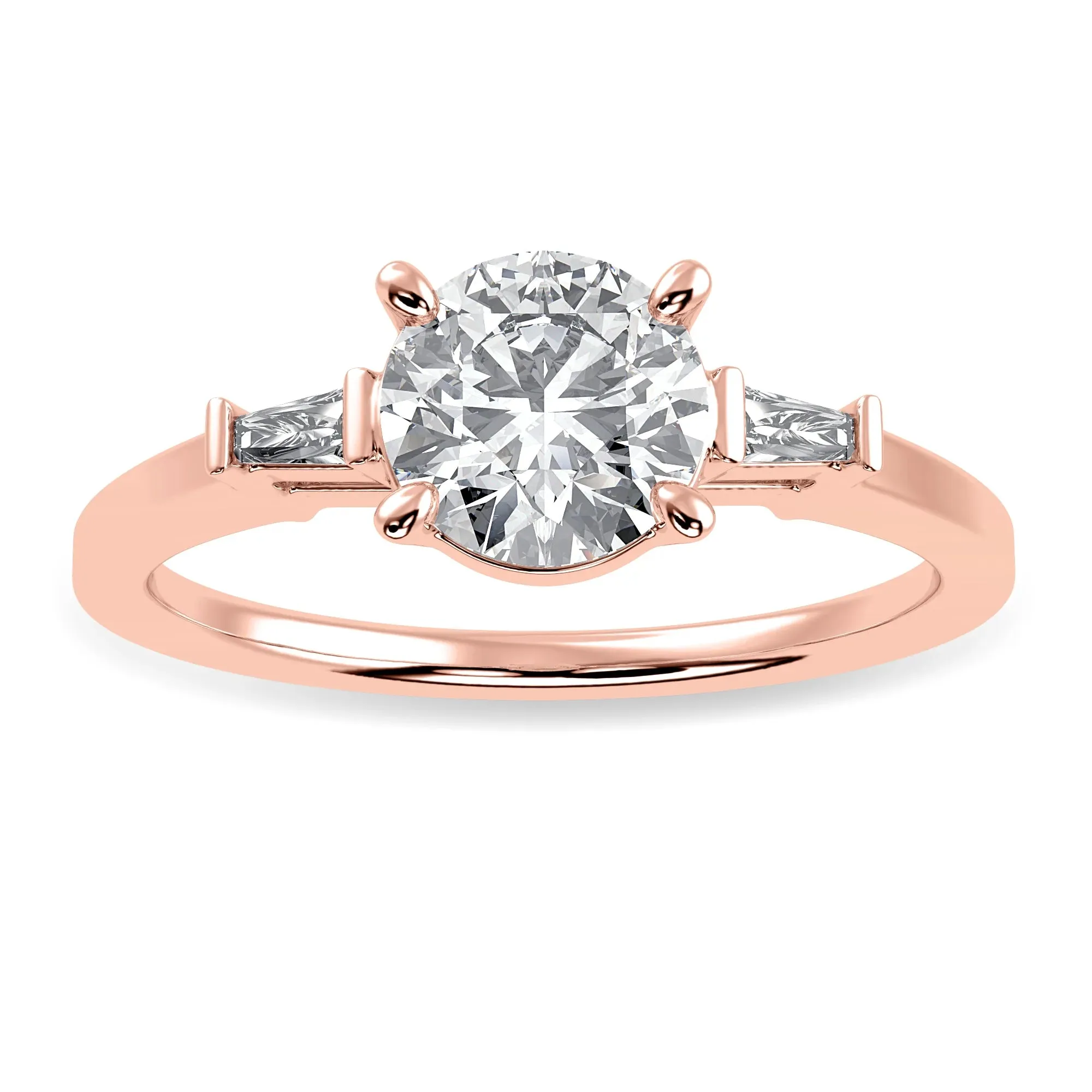 0.50cts. Solitaire Baguette Diamond Accents 18K Rose Gold Ring JL AU 1209R-A