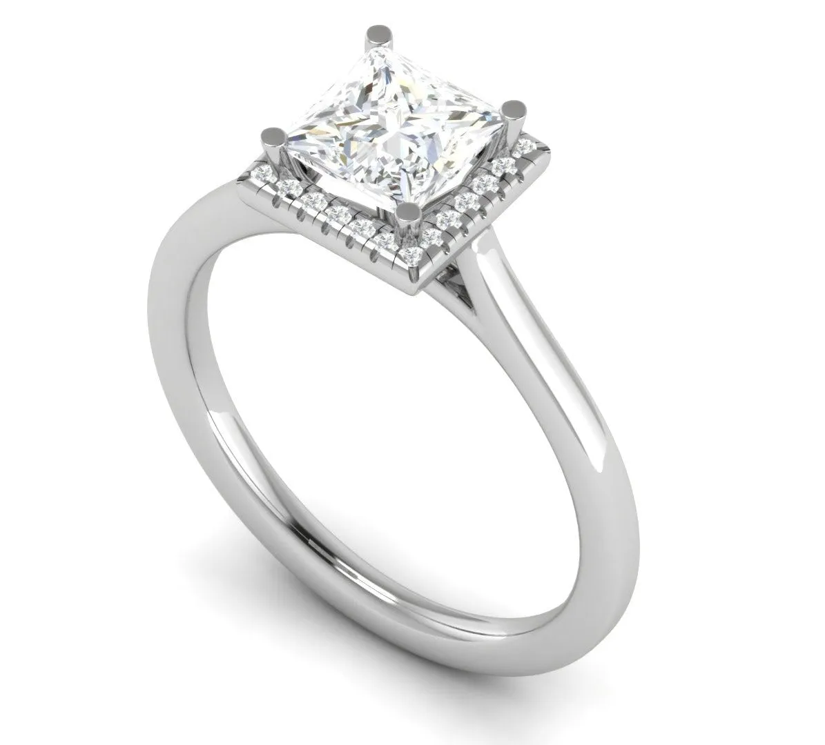 0.70 cts Princess Cut Solitaire Square Halo Diamond Platinum Ring JL PT RH PR 115