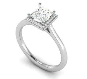 0.70 cts Princess Cut Solitaire Square Halo Diamond Platinum Ring JL PT RH PR 115