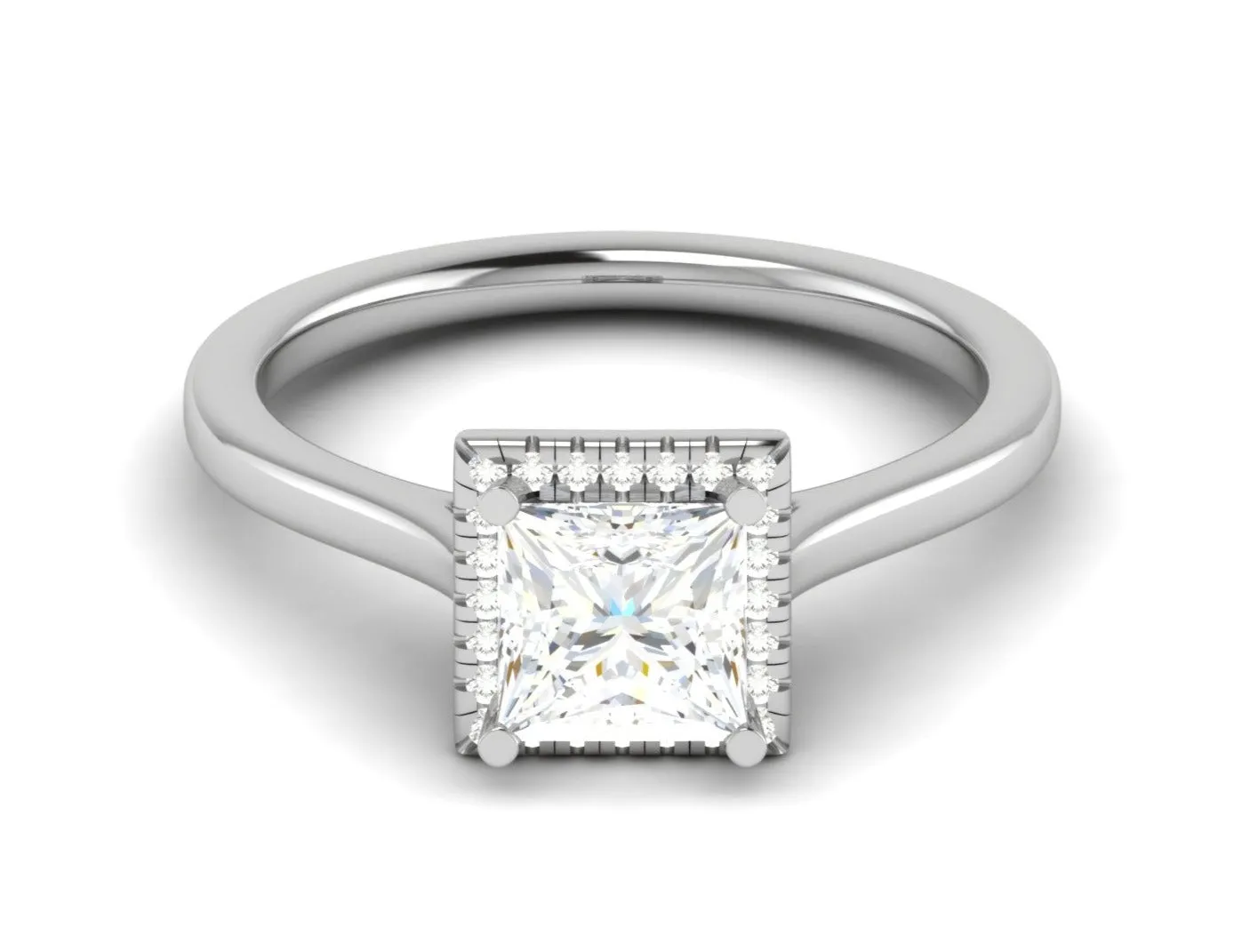 0.70 cts Princess Cut Solitaire Square Halo Diamond Platinum Ring JL PT RH PR 115