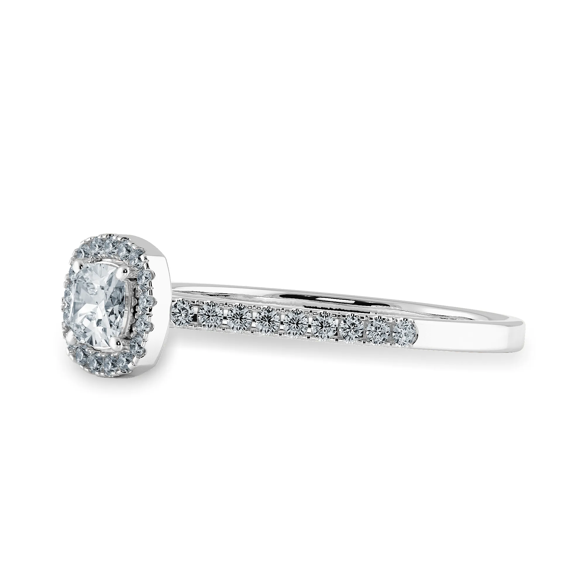 0.70cts. Cushion Cut Solitaire Diamond Halo Shank Platinum Engagement Ring JL PT 1195-A