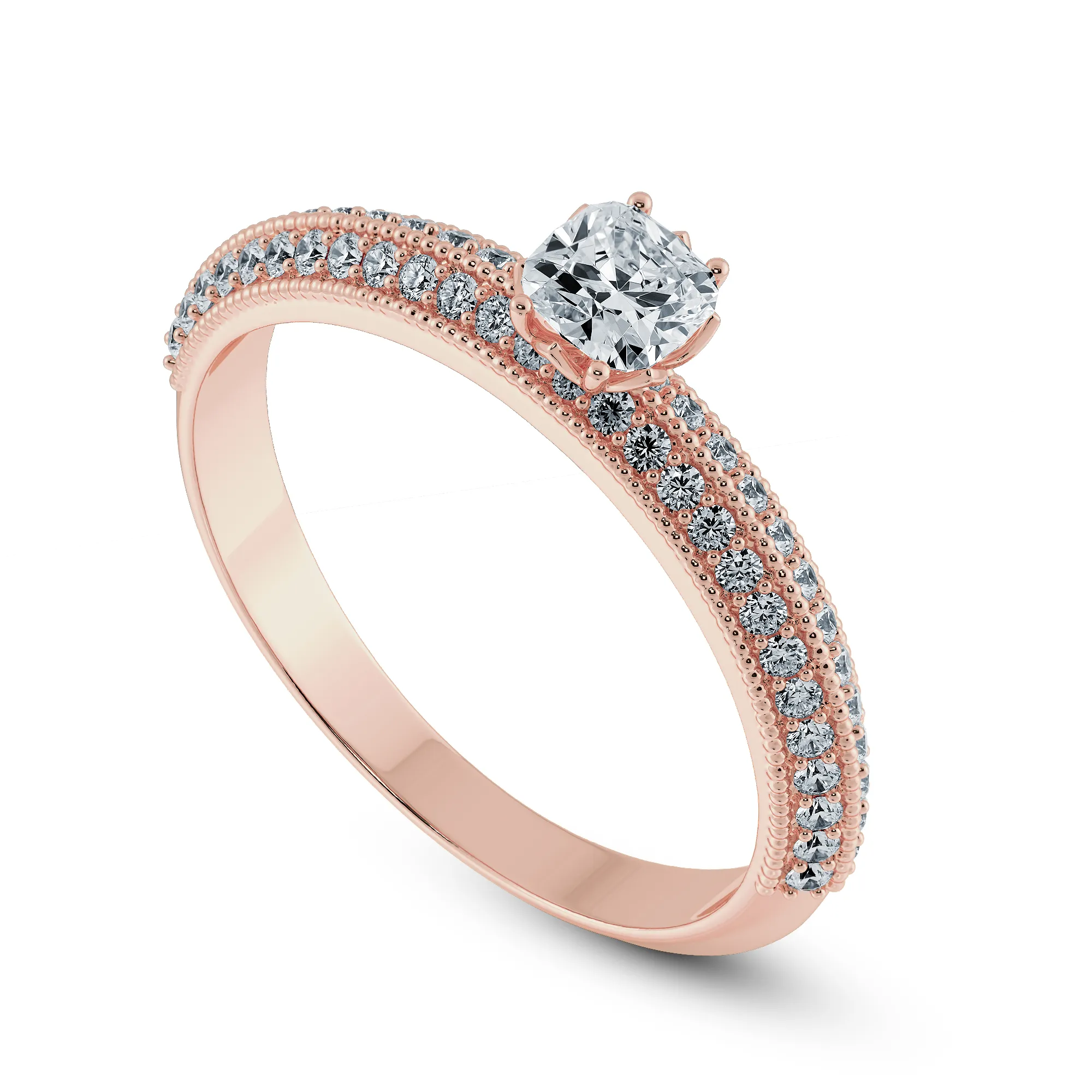 0.70cts. Cushion Cut Solitaire Diamond Split Shank 18K Rose Gold Ring JL AU 1187R-B