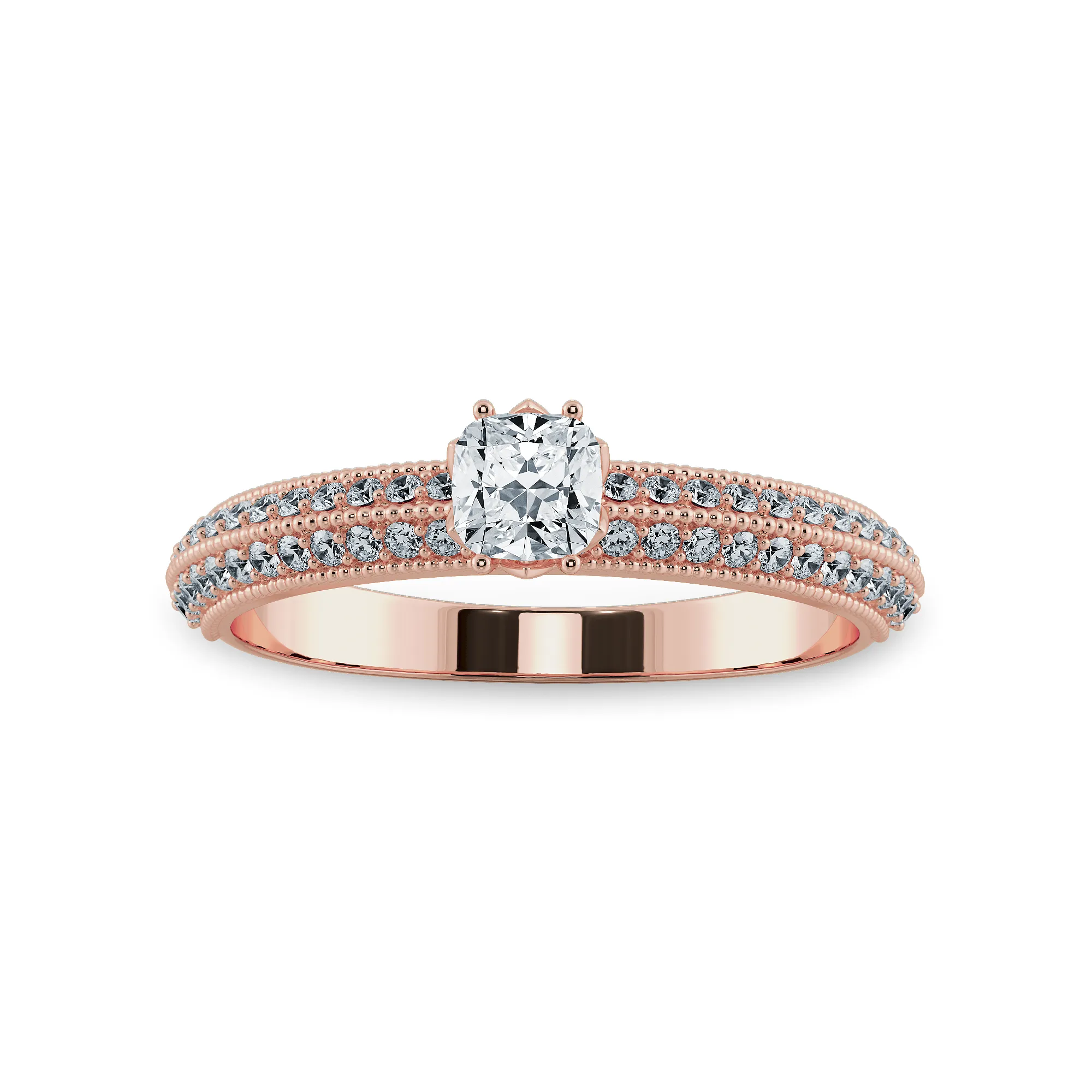 0.70cts. Cushion Cut Solitaire Diamond Split Shank 18K Rose Gold Ring JL AU 1187R-B