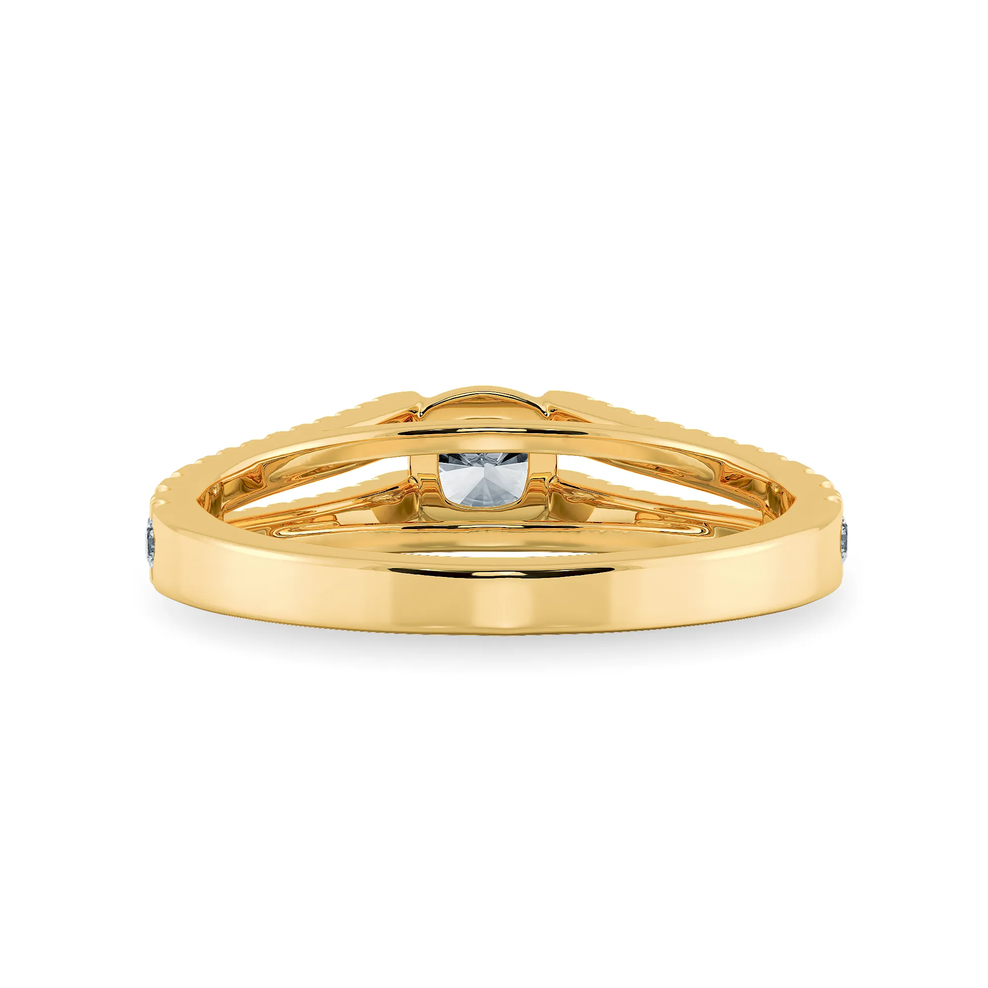0.70cts. Cushion Cut Solitaire Diamond Split Shank 18K Yellow Gold Ring JL AU 1179Y-B