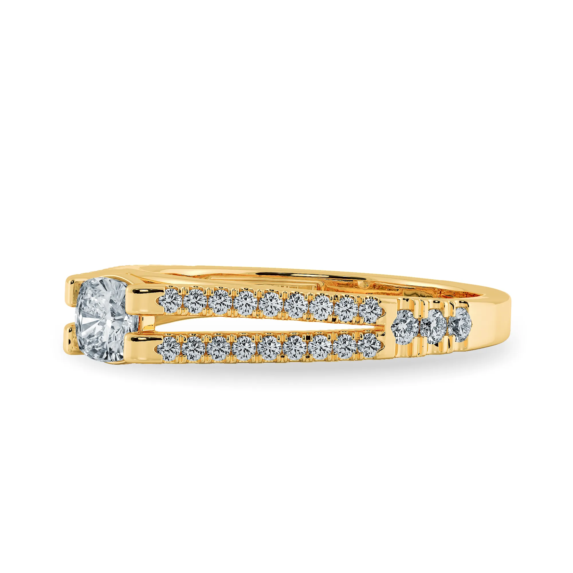 0.70cts. Cushion Cut Solitaire Diamond Split Shank 18K Yellow Gold Ring JL AU 1179Y-B