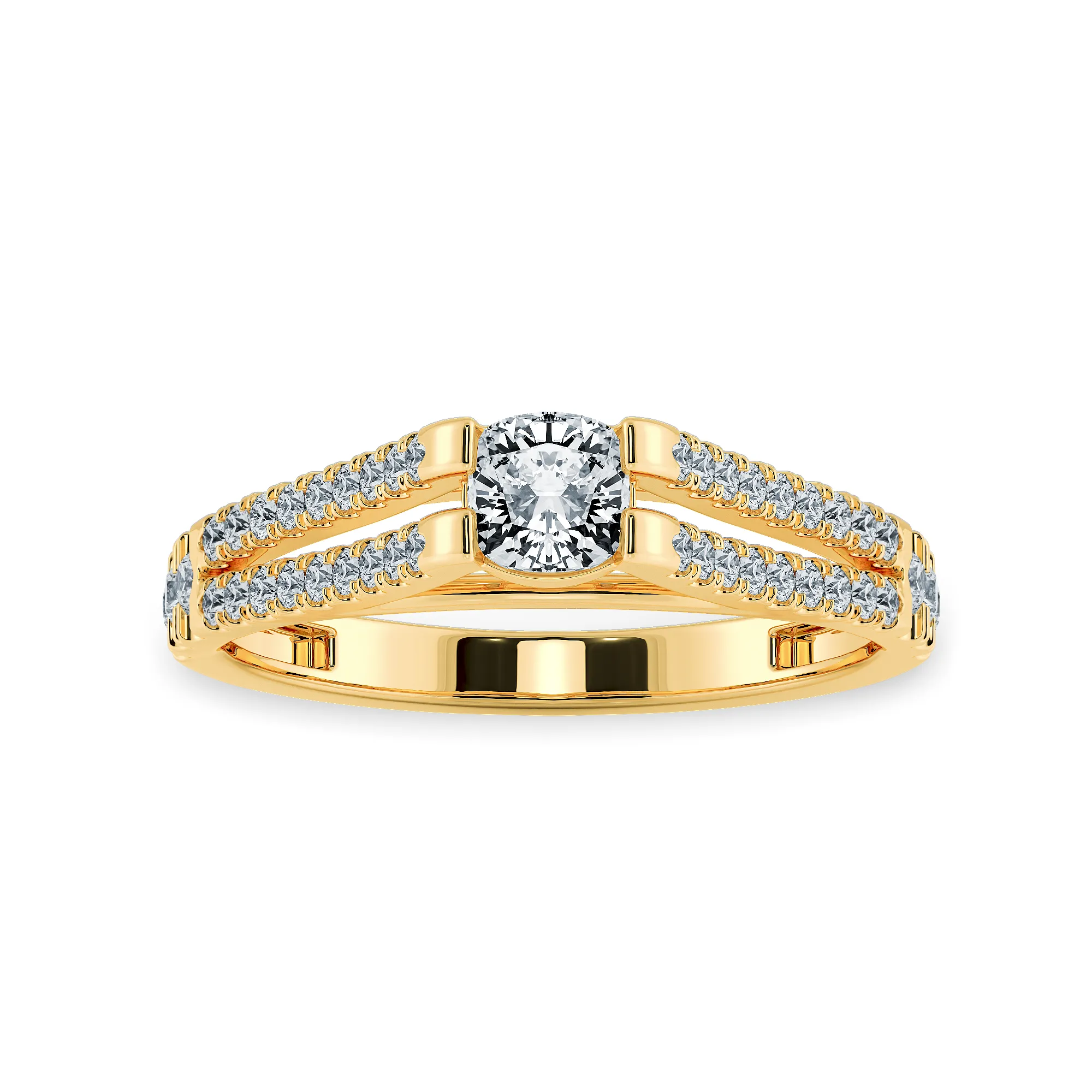 0.70cts. Cushion Cut Solitaire Diamond Split Shank 18K Yellow Gold Ring JL AU 1179Y-B