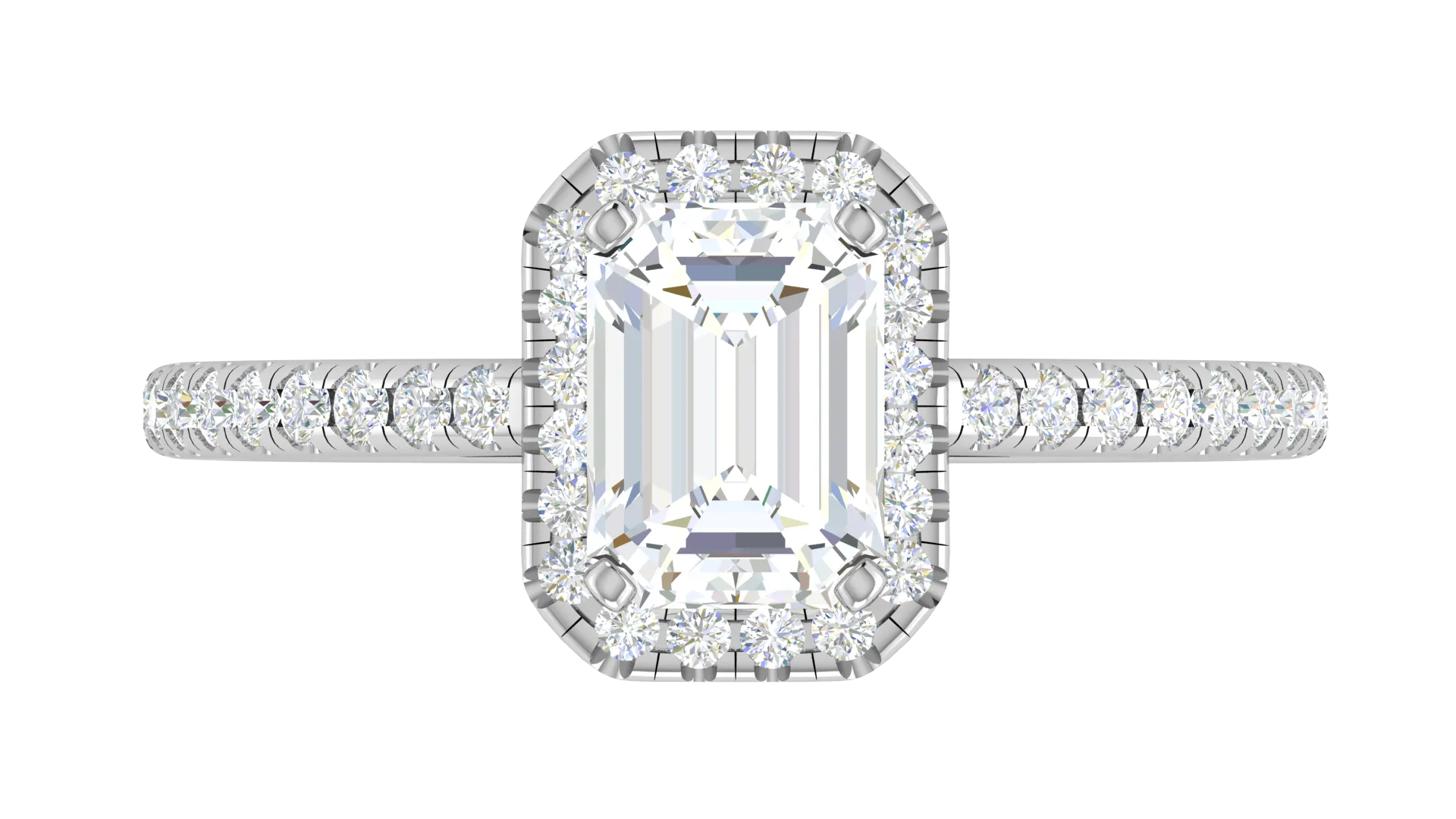 0.70cts Emerald Cut Diamond Halo Diamond Shank Platinum Ring JL PT RH EM 120