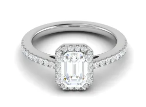 0.70cts Emerald Cut Diamond Halo Diamond Shank Platinum Ring JL PT RH EM 120