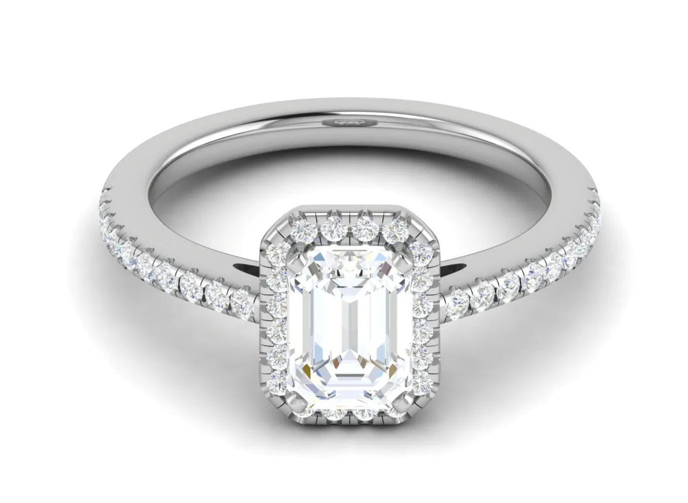 0.70cts Emerald Cut Diamond Halo Diamond Shank Platinum Ring JL PT RH EM 120