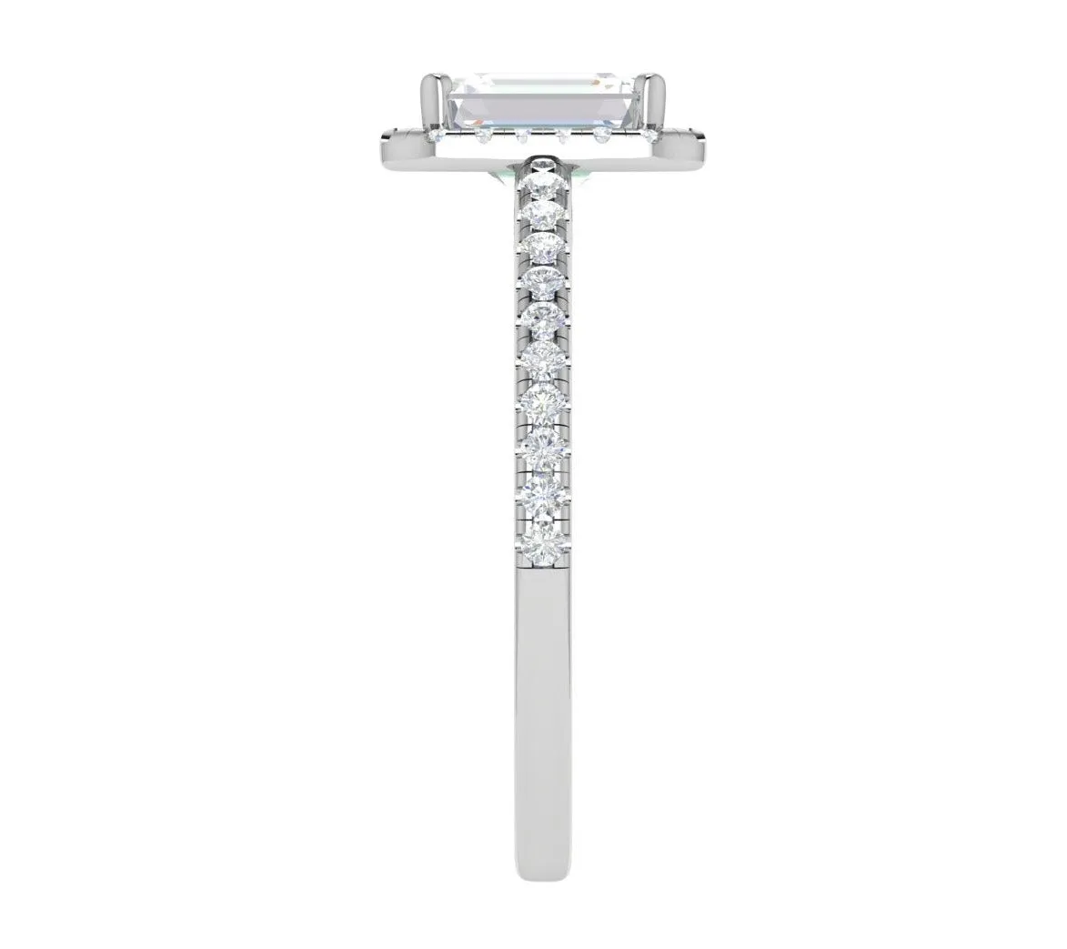 0.70cts Emerald Cut Diamond Halo Diamond Shank Platinum Ring JL PT RH EM 120