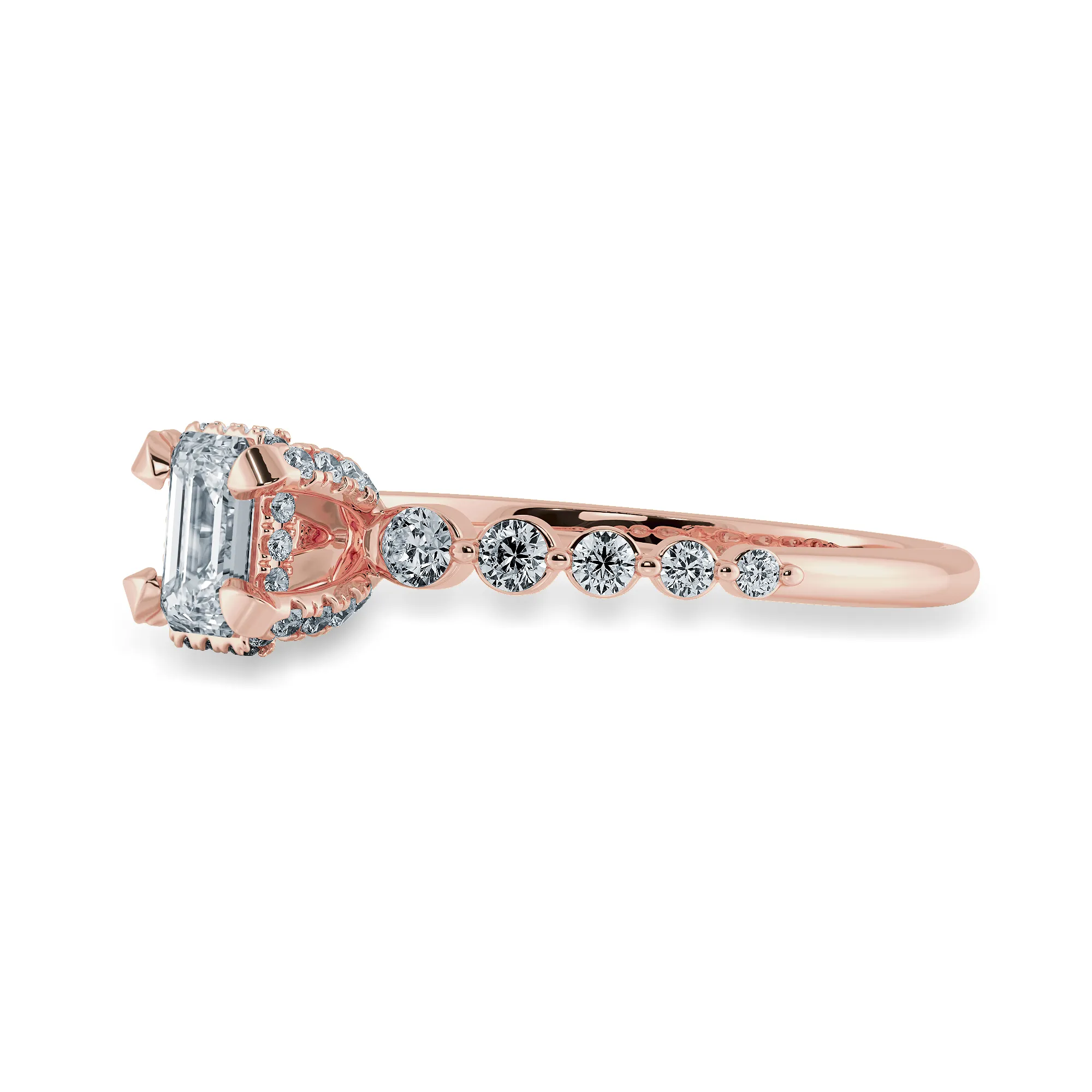 0.70cts. Emerald Cut Solitaire Halo Diamond Accents 18K Rose Gold Solitaire Ring JL AU 2006R-B