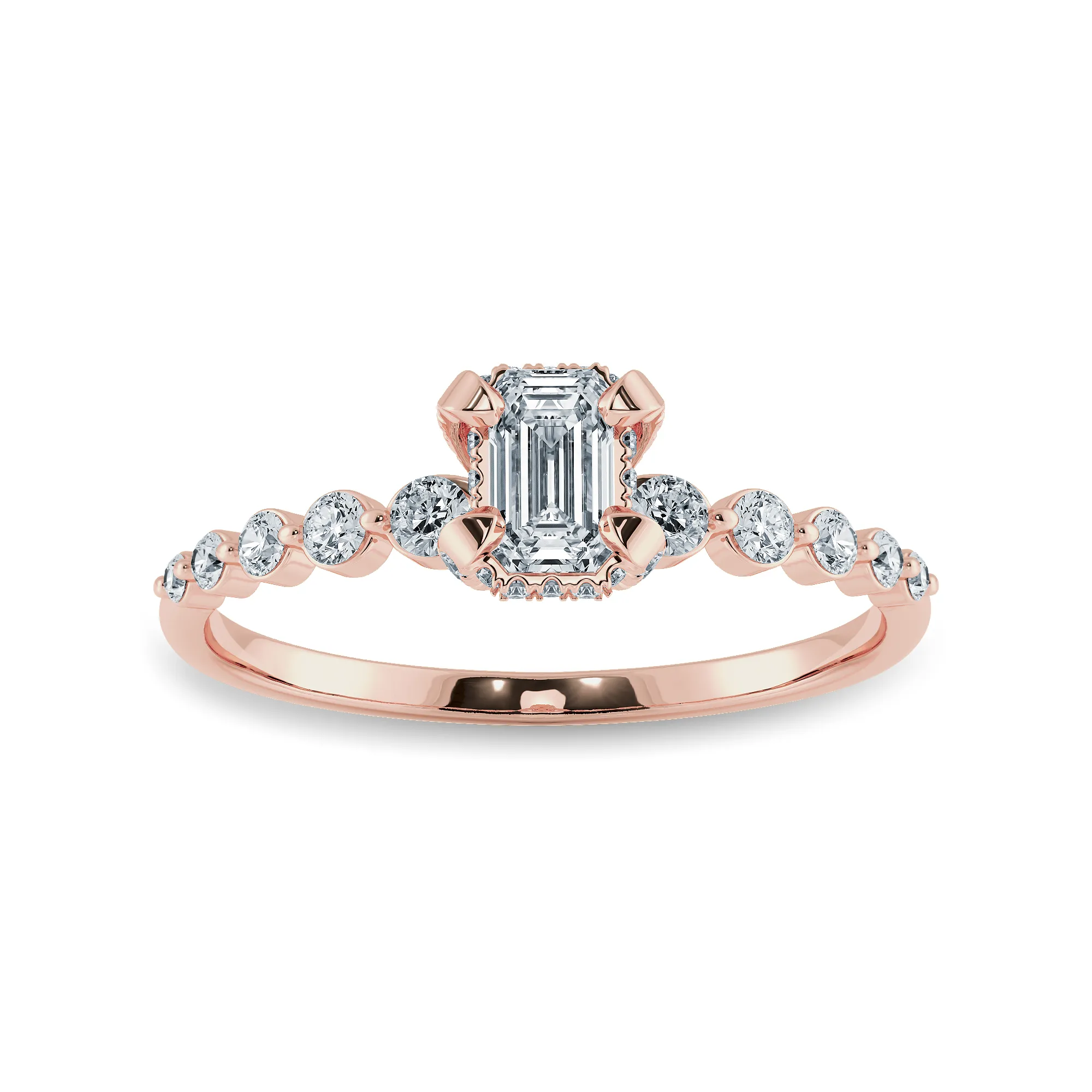 0.70cts. Emerald Cut Solitaire Halo Diamond Accents 18K Rose Gold Solitaire Ring JL AU 2006R-B