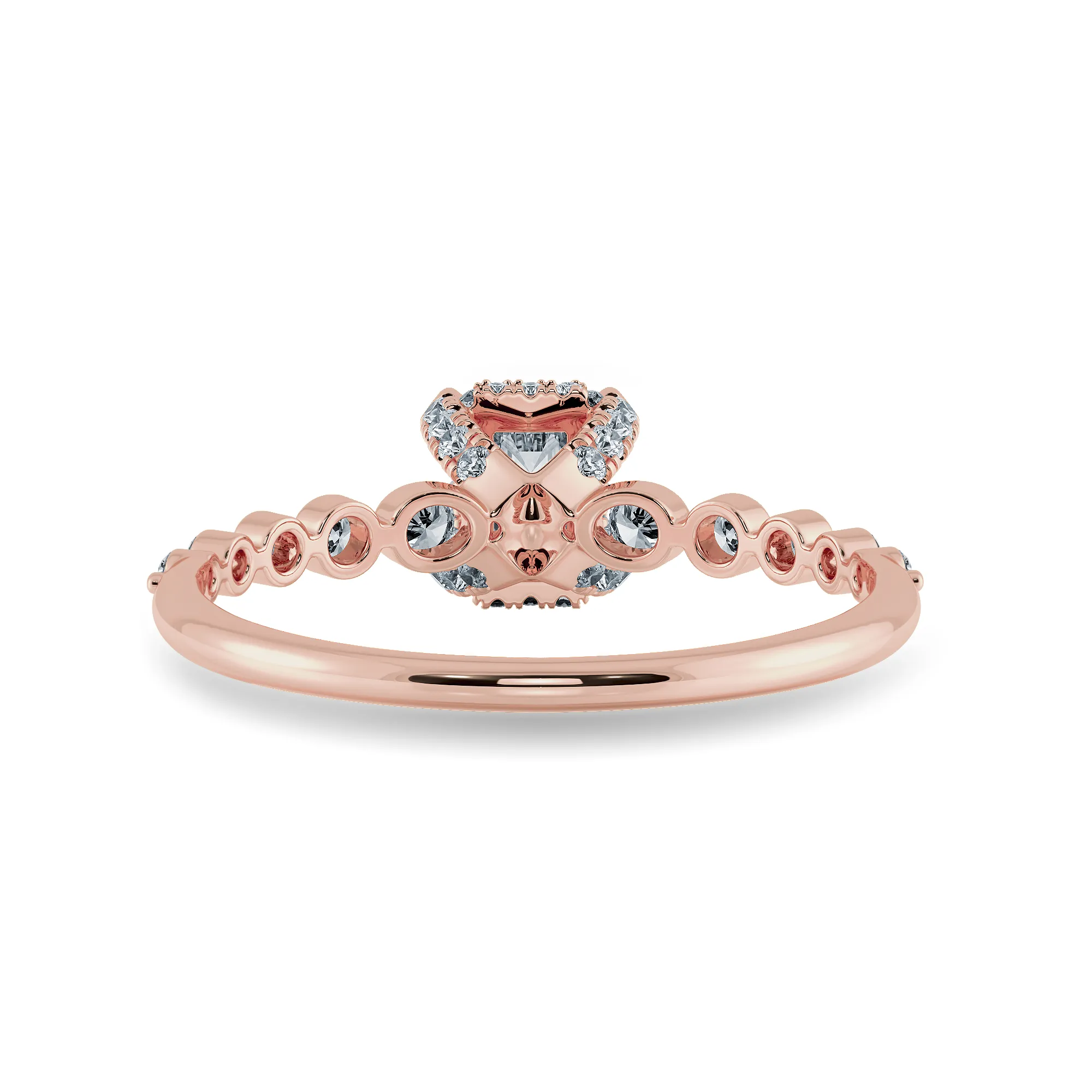 0.70cts. Emerald Cut Solitaire Halo Diamond Accents 18K Rose Gold Solitaire Ring JL AU 2006R-B