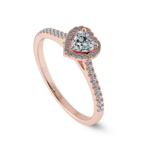 0.70cts. Heart Cut Solitaire Halo Diamond Shank 18K Rose Gold Ring JL AU 1198R-B