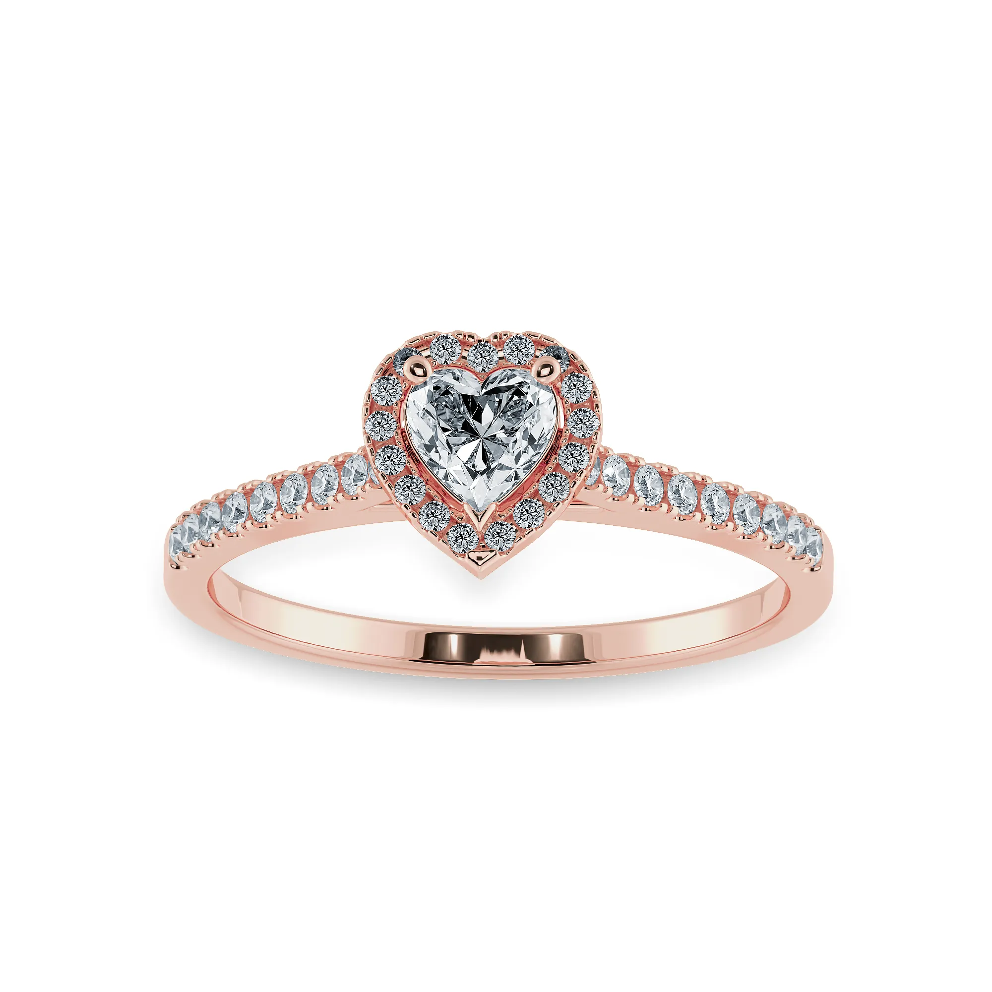 0.70cts. Heart Cut Solitaire Halo Diamond Shank 18K Rose Gold Ring JL AU 1198R-B