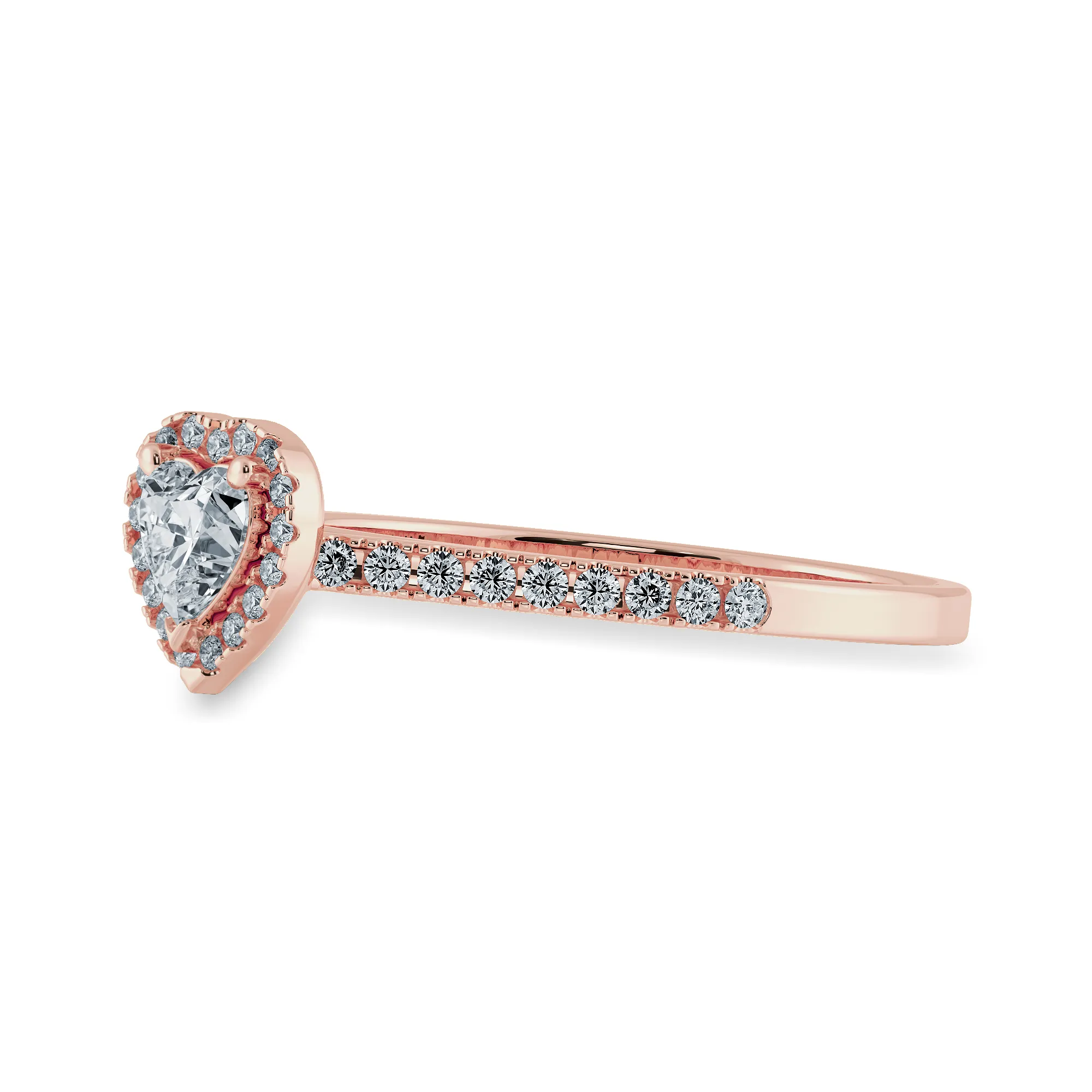 0.70cts. Heart Cut Solitaire Halo Diamond Shank 18K Rose Gold Ring JL AU 1198R-B