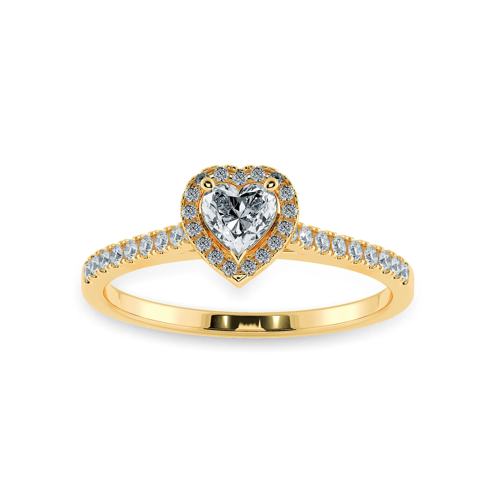 0.70cts. Heart Cut Solitaire Halo Diamond Shank 18K Yellow Gold Ring JL AU 1198Y-B