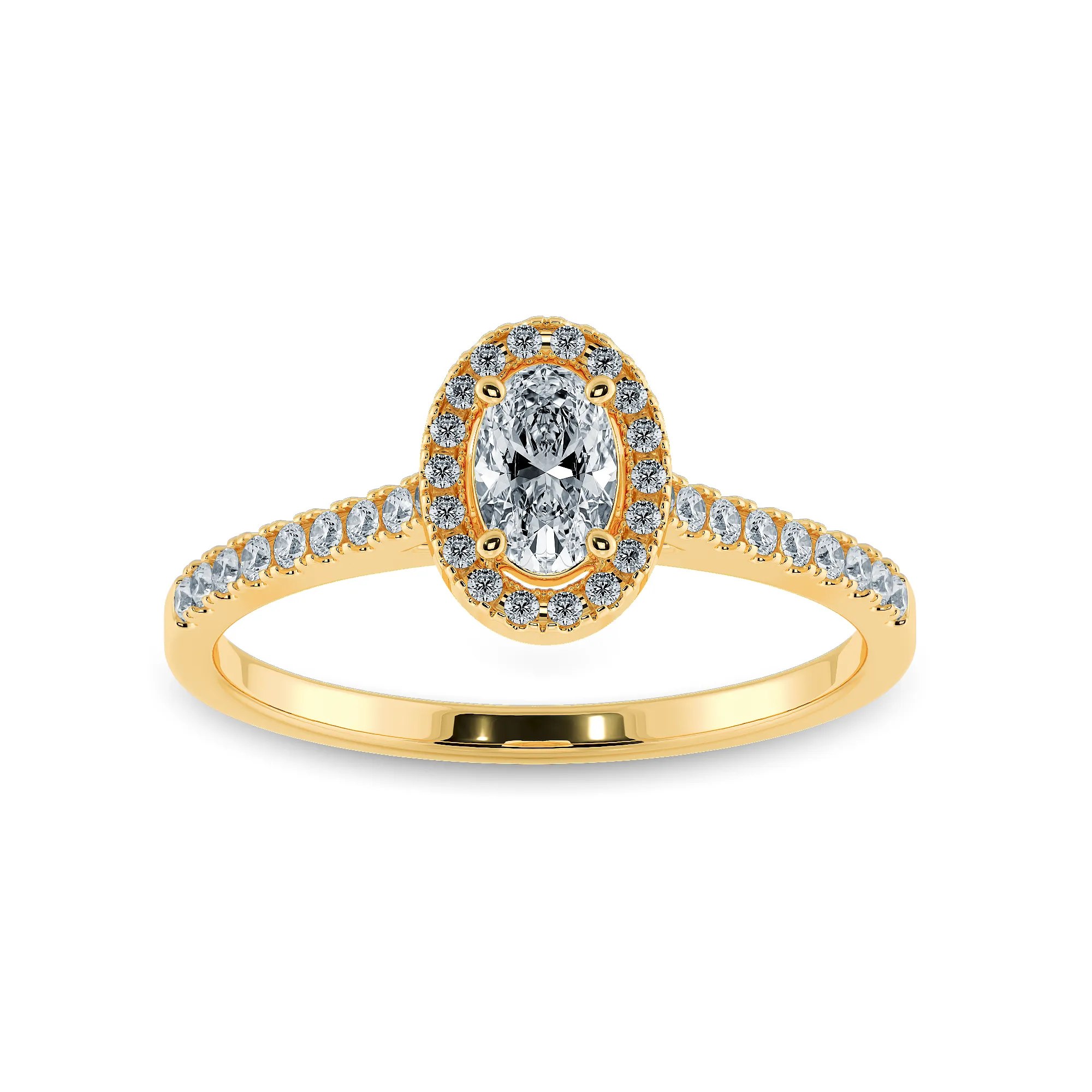 0.70cts. Oval Cut Solitaire Halo Diamond Shank 18K Yellow Gold Ring JL AU 1199Y-B