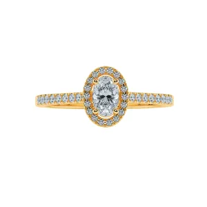 0.70cts. Oval Cut Solitaire Halo Diamond Shank 18K Yellow Gold Ring JL AU 1199Y-B