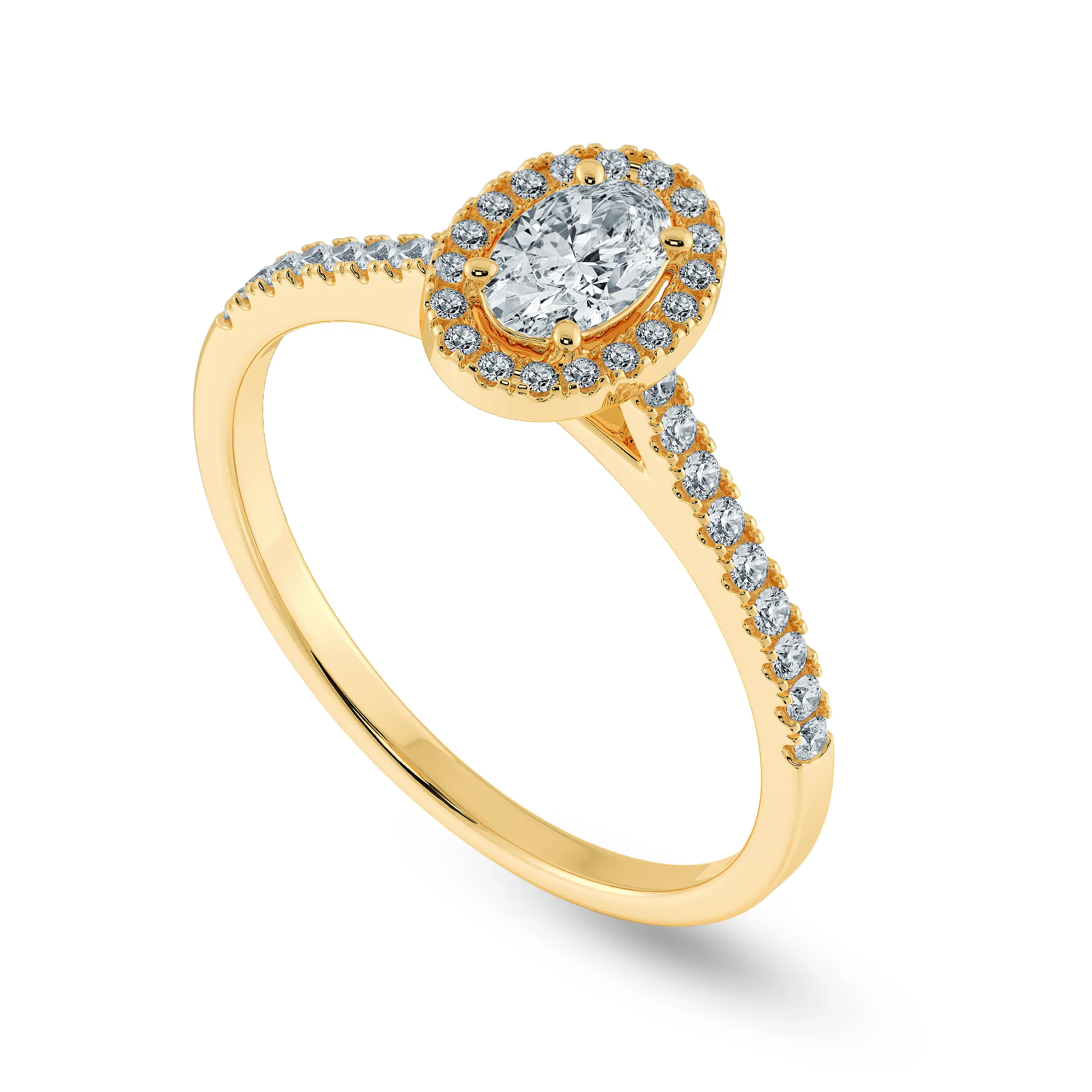 0.70cts. Oval Cut Solitaire Halo Diamond Shank 18K Yellow Gold Ring JL AU 1199Y-B