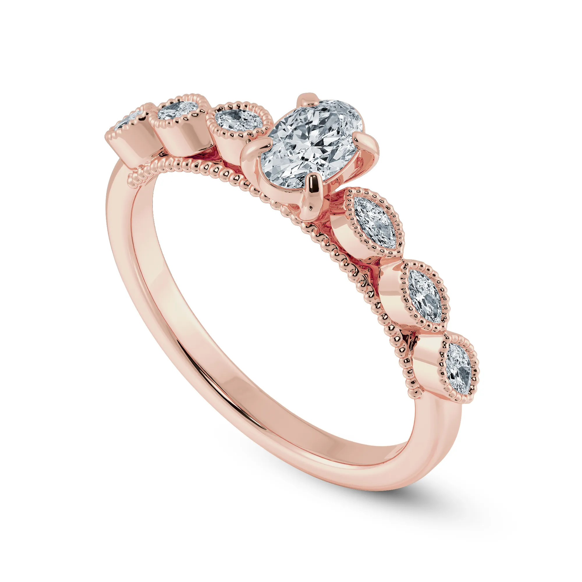 0.70cts. Oval Cut Solitaire with Marquise Cut Diamond Accents 18K Rose Gold Ring JL AU 2017R-B