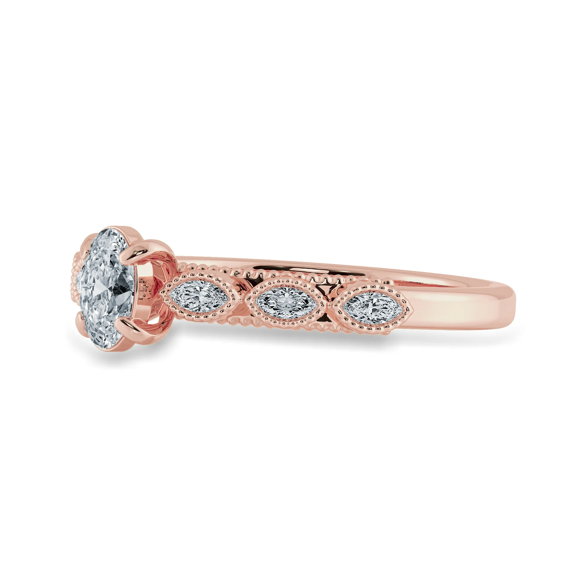 0.70cts. Oval Cut Solitaire with Marquise Cut Diamond Accents 18K Rose Gold Ring JL AU 2017R-B