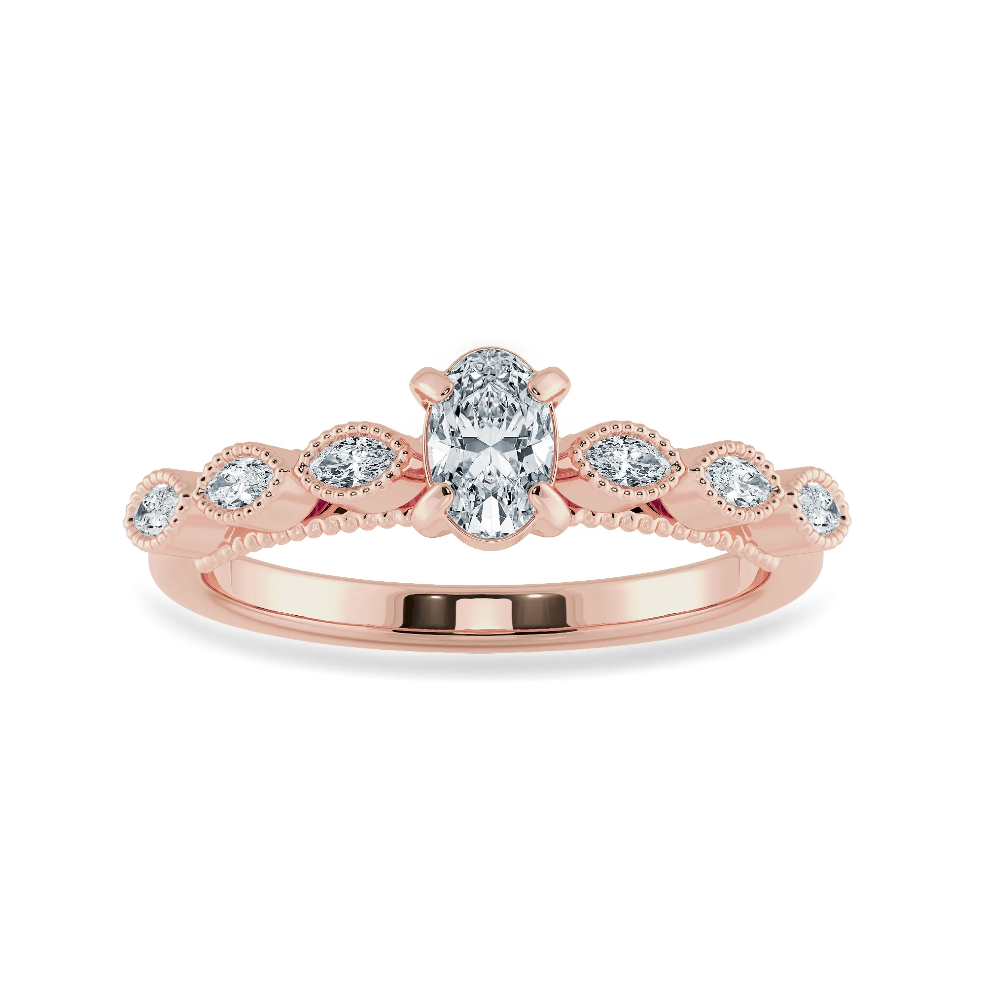 0.70cts. Oval Cut Solitaire with Marquise Cut Diamond Accents 18K Rose Gold Ring JL AU 2017R-B