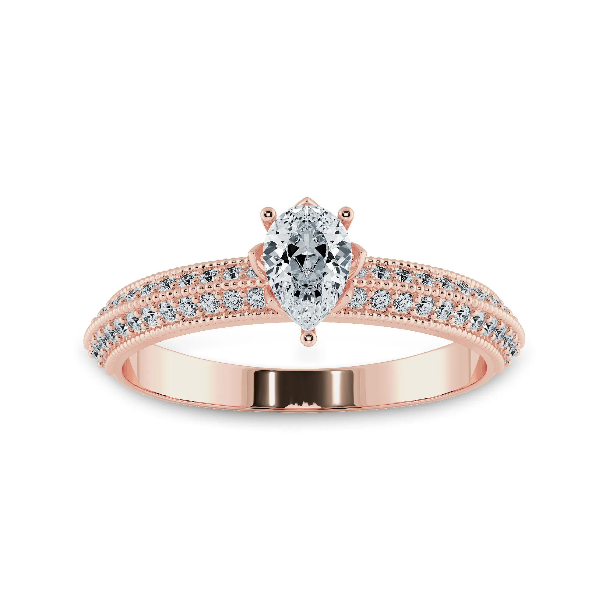 0.70cts. Pear Cut Solitaire Diamond Split Shank 18K Rose Gold Ring JL AU 1191R-B