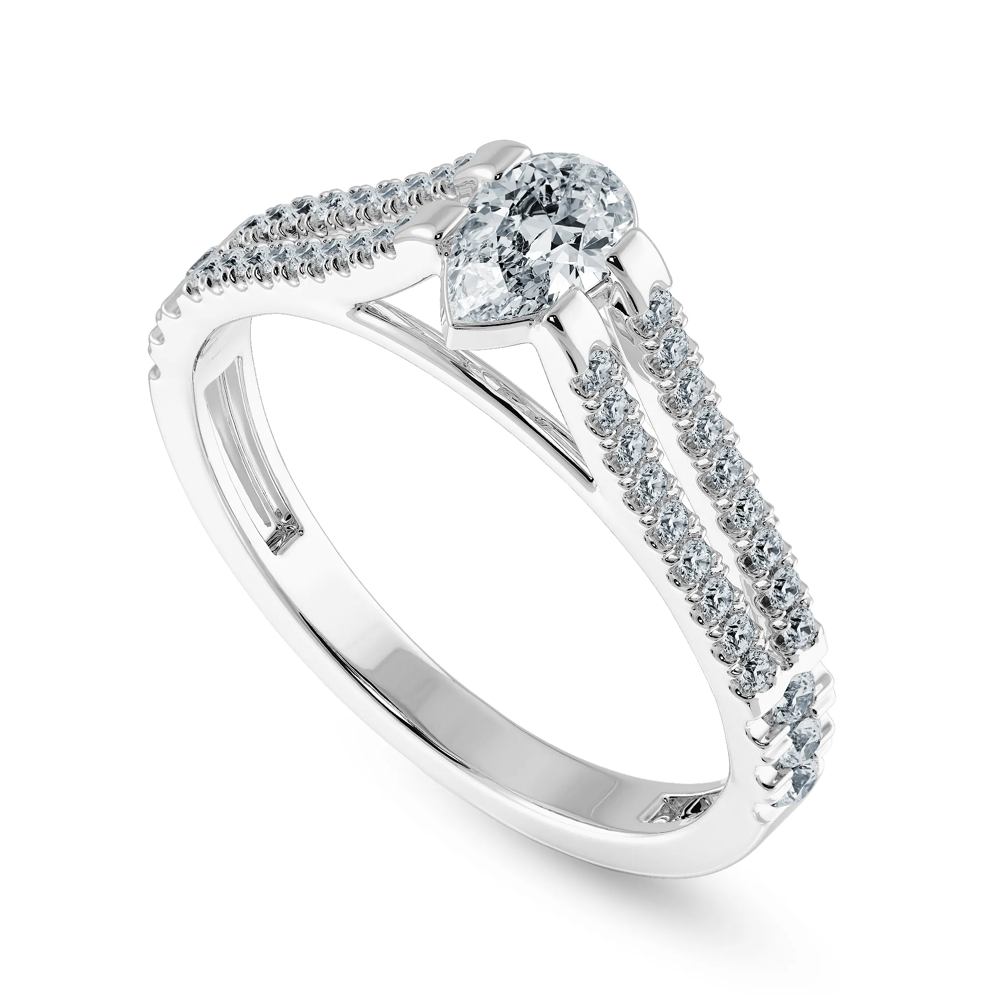 0.70cts Pear Cut Solitaire Diamond Split Shank Platinum Ring JL PT 1183-B