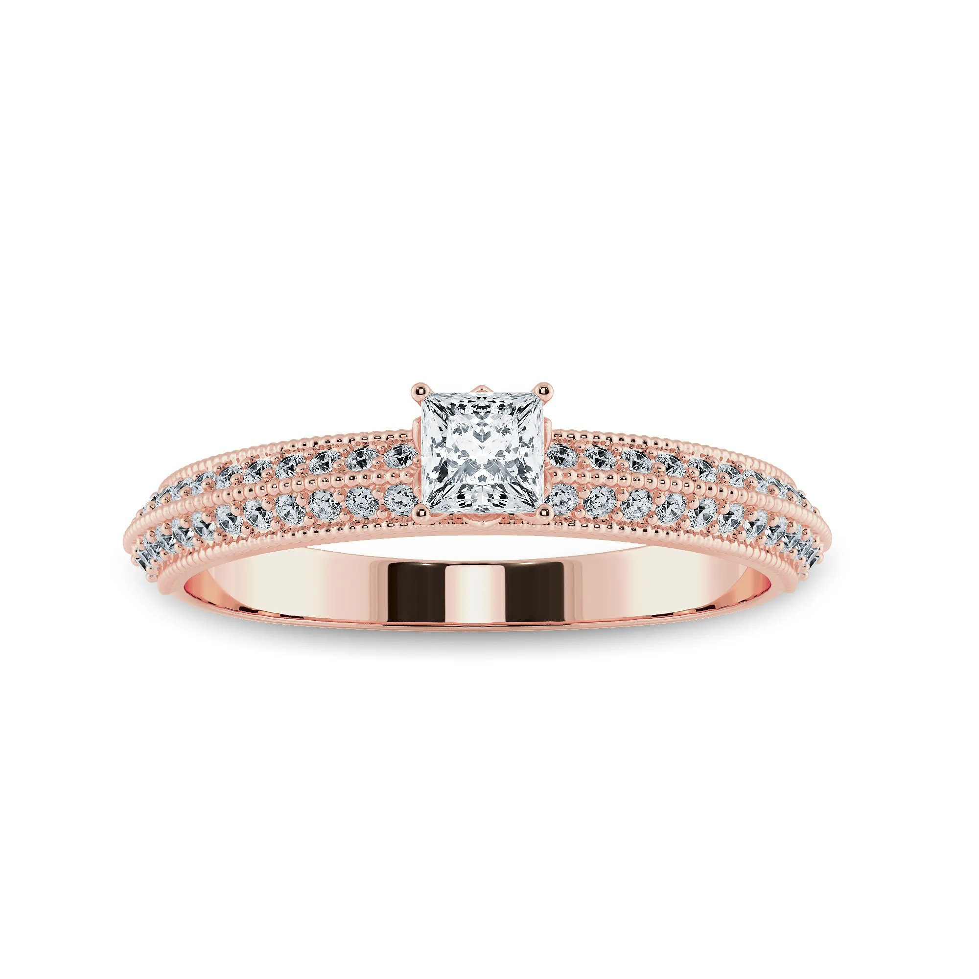 0.70cts. Princess Cut Solitaire Diamond Split Shank 18K Rose Gold Ring JL AU 1186R-B