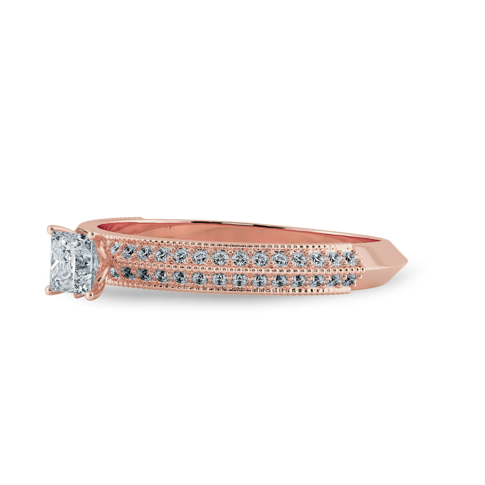 0.70cts. Princess Cut Solitaire Diamond Split Shank 18K Rose Gold Ring JL AU 1186R-B