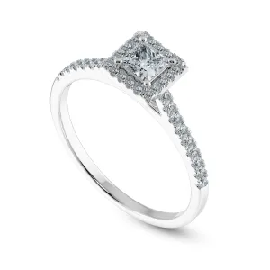 0.70cts Princess Cut Solitaire Diamond Square Halo Shank Platinum Ring JL PT 1194-B