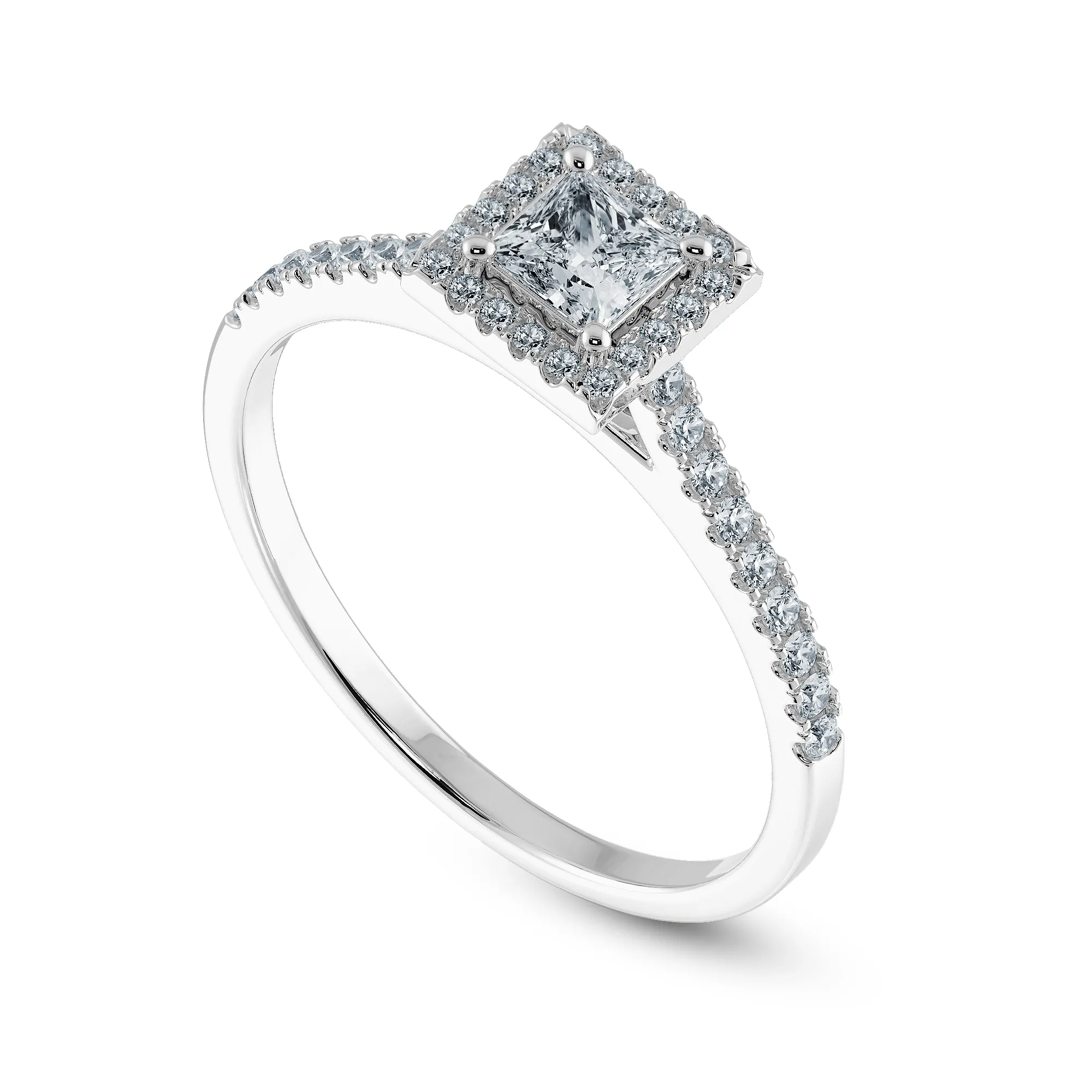 0.70cts Princess Cut Solitaire Diamond Square Halo Shank Platinum Ring JL PT 1194-B