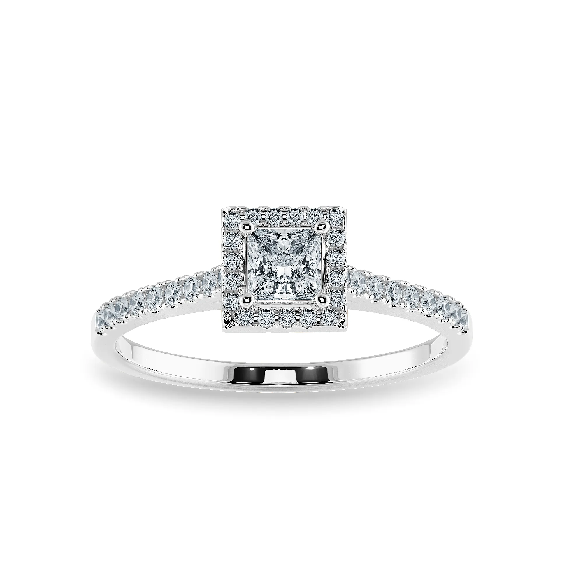 0.70cts Princess Cut Solitaire Diamond Square Halo Shank Platinum Ring JL PT 1194-B