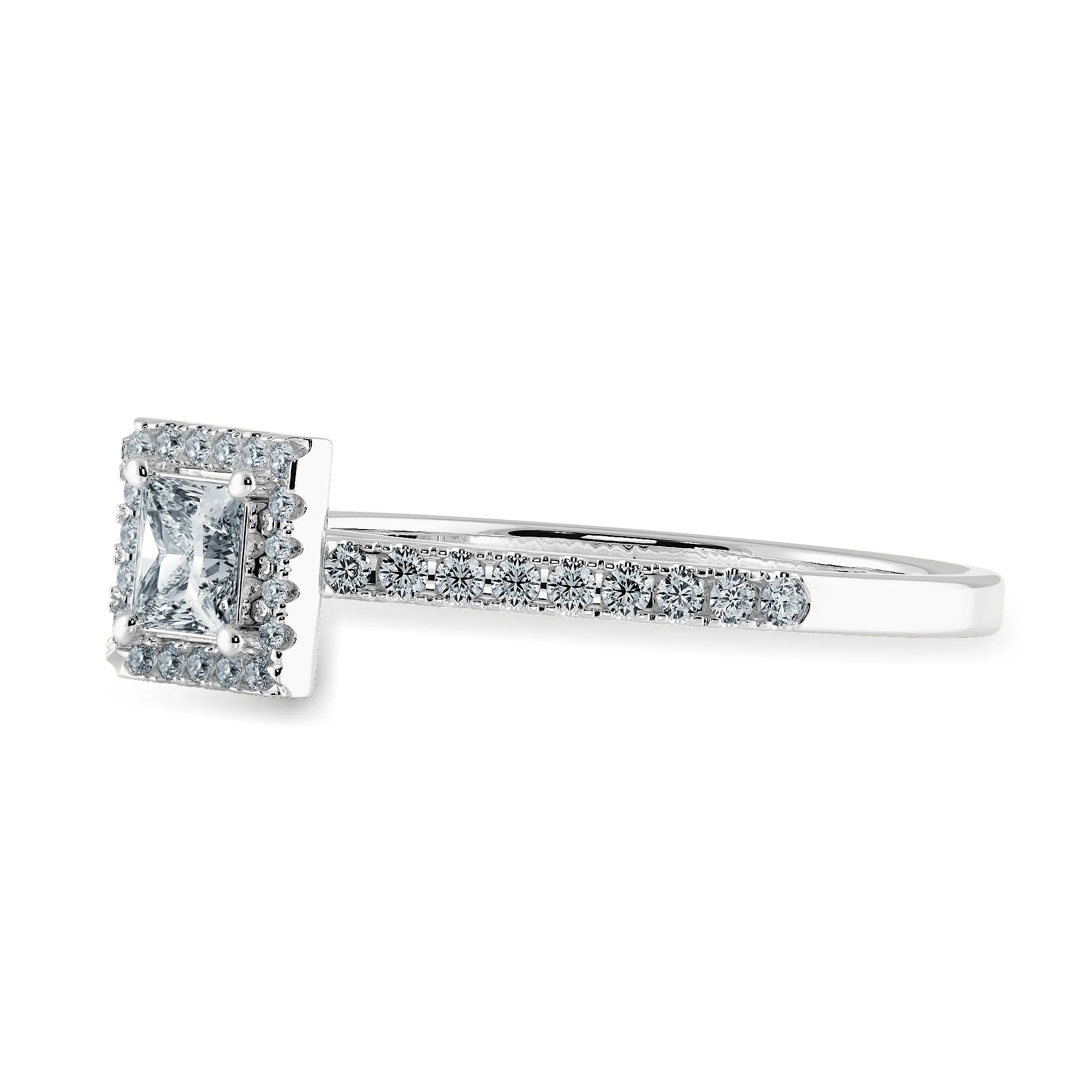 0.70cts Princess Cut Solitaire Diamond Square Halo Shank Platinum Ring JL PT 1194-B