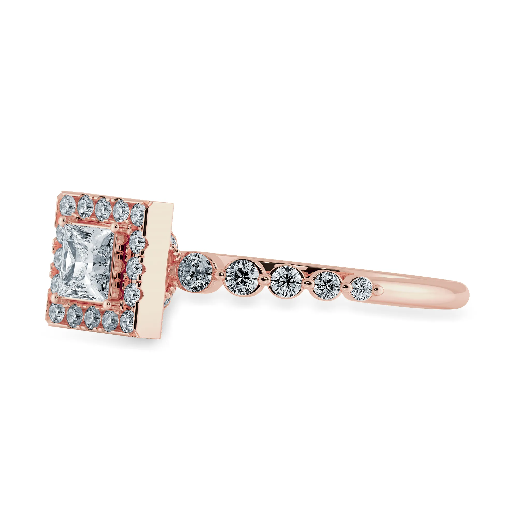 0.70cts. Princess Cut Solitaire Halo Diamond Accents 18K Rose Gold Ring JL AU 2003R-B