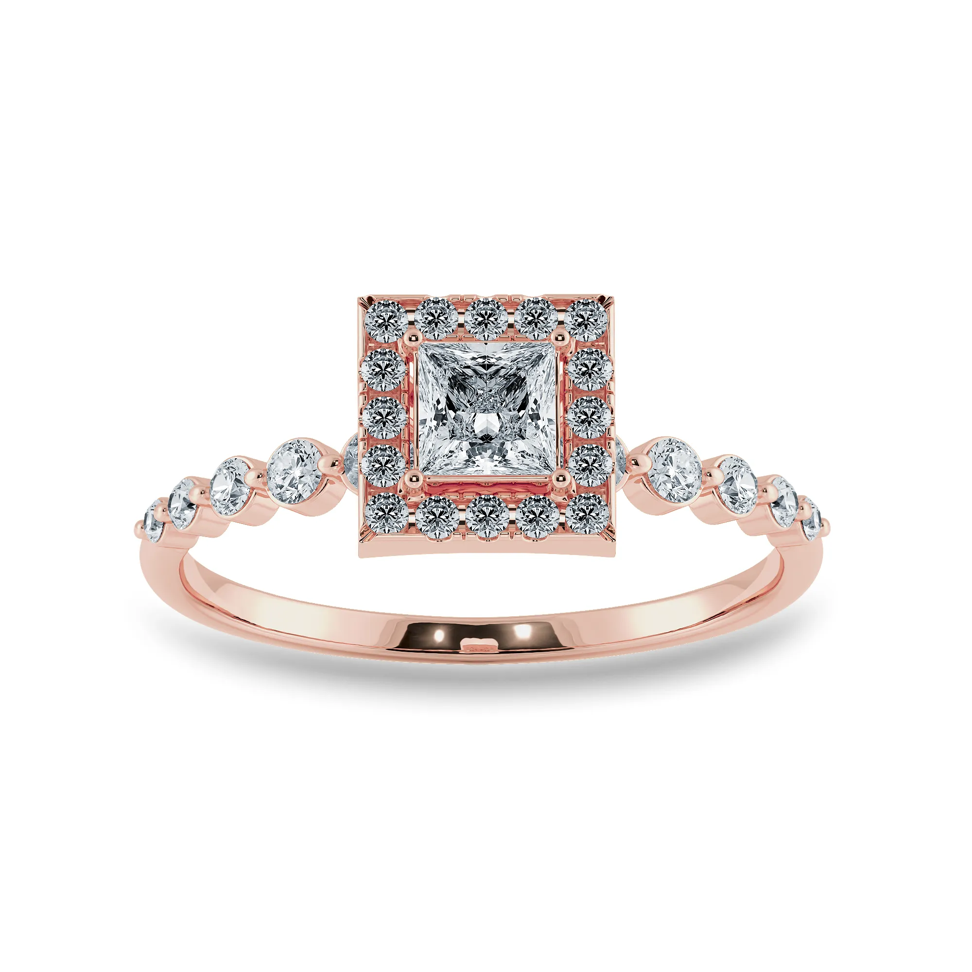 0.70cts. Princess Cut Solitaire Halo Diamond Accents 18K Rose Gold Ring JL AU 2003R-B