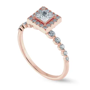 0.70cts. Princess Cut Solitaire Halo Diamond Accents 18K Rose Gold Ring JL AU 2003R-B