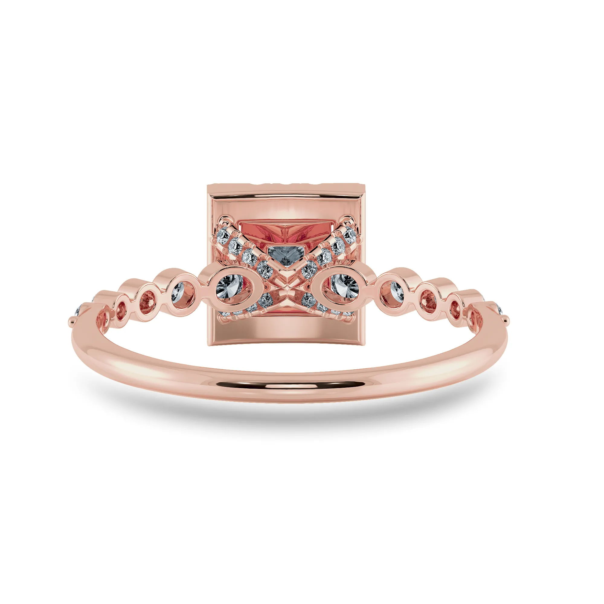 0.70cts. Princess Cut Solitaire Halo Diamond Accents 18K Rose Gold Ring JL AU 2003R-B