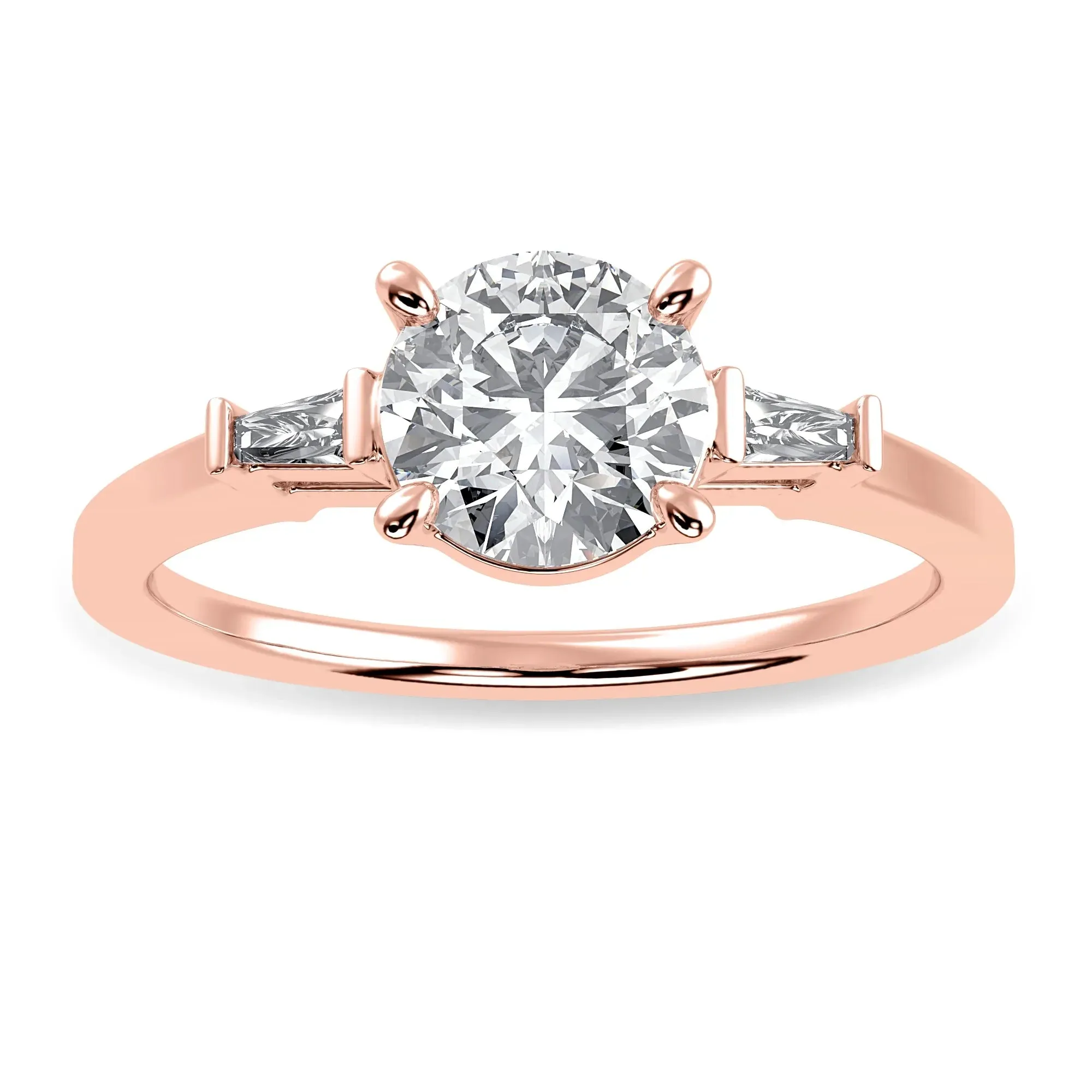 0.70cts. Solitaire Baguette Diamond Accents 18K Rose Gold Ring JL AU 1209R-B