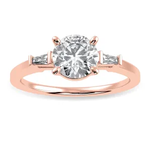 0.70cts. Solitaire Baguette Diamond Accents 18K Rose Gold Ring JL AU 1209R-B