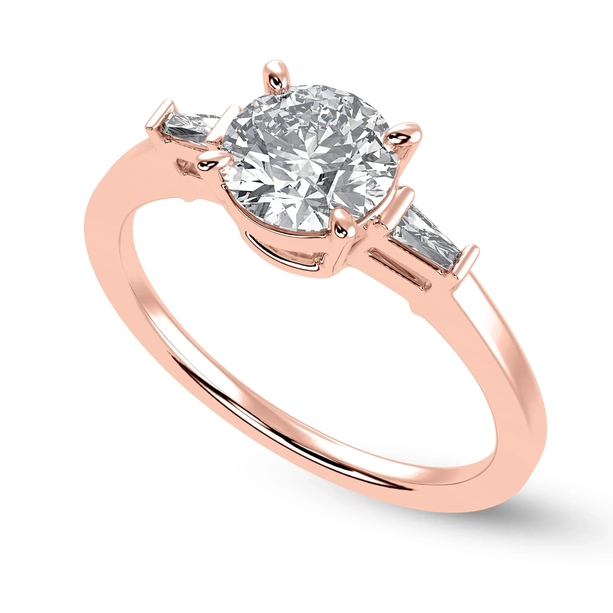 0.70cts. Solitaire Baguette Diamond Accents 18K Rose Gold Ring JL AU 1209R-B